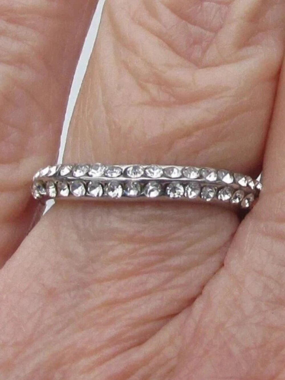 Vintage Sterling Silver 2 Row CZ Cubic Zirconia Band Ring Sz 6 1/2